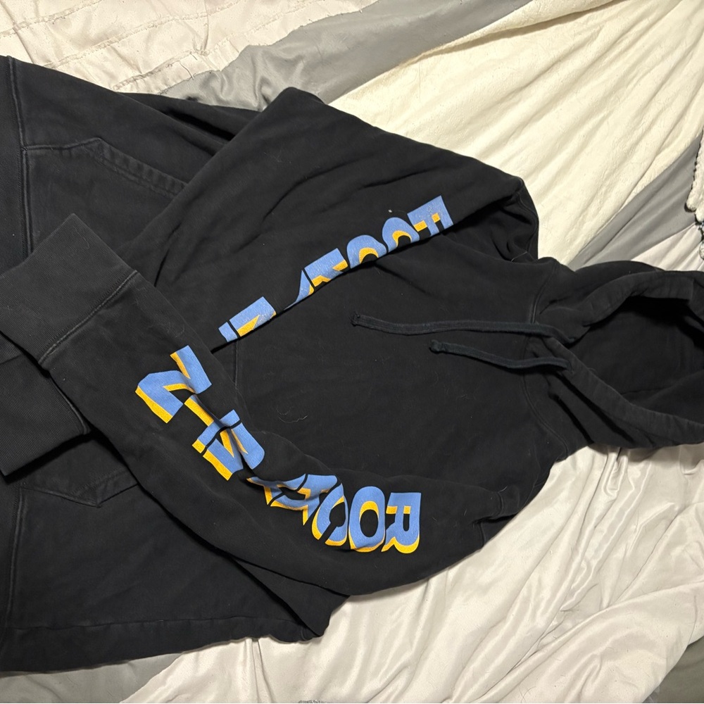 Black Hoodie with Blue and Yellow Accents